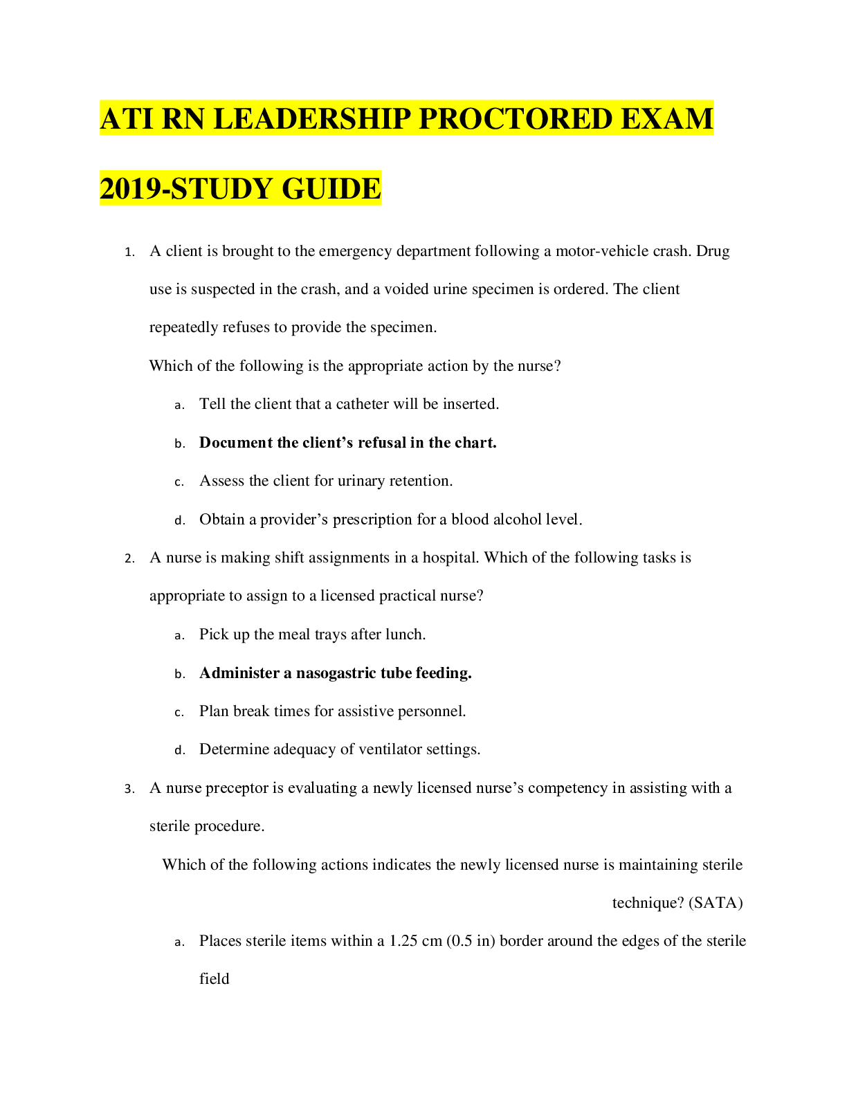 ATI RN LEADERSHIP PROCTORED EXAM 2019-STUDY GUIDE